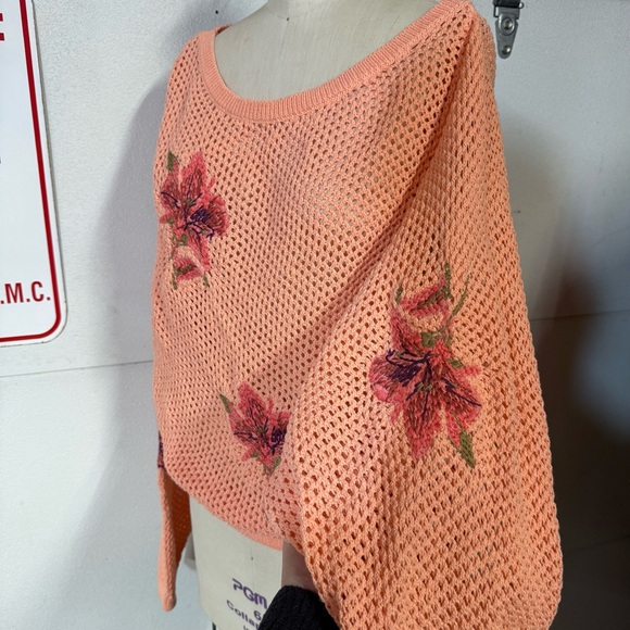 Pilcro x Anthropologie Floral Peach Open-Knit Sweater - Picture 7 of 11